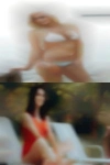 Topless woman pens looking